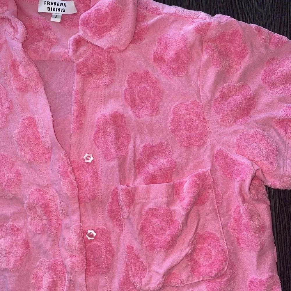 Frankie's Bikinis Pink Floral Terry Shirt